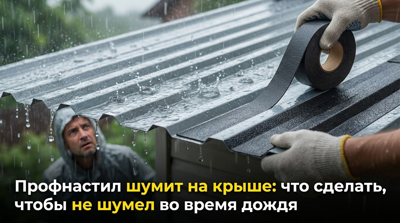 Профнастил на крыше во время дождя